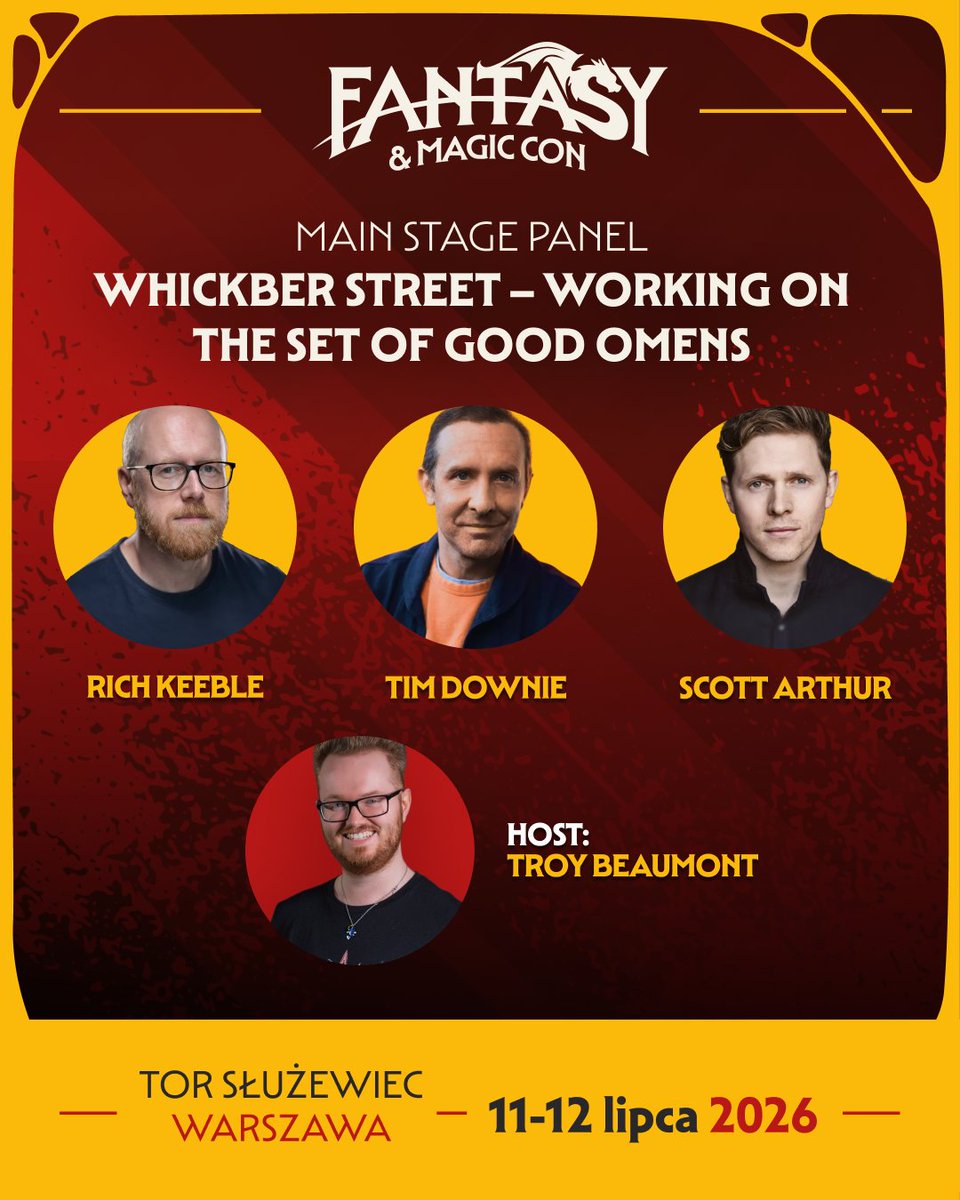 FantasyMagicCon's tweet photo. Maybe Good Omens had its finale last month, but this fandom is forever! 😈😇

Join us on Sunday for a special Good Omens panel featuring actors who helped bring this series to life:

@RichKeeble  - Mr Arnold
@TimDownie1  - Mr Brown
@Scott_Arthur  - Young Shadwell

The panel will be hosted by @RedArcherLive  

📅 Sunday, July 12
🕒 14:50 CEST
📍 FMC Main Stage

Expect behind-the-scenes stories, fun memories from the set, and plenty of love for the world of Good Omens!

See you there! ✨