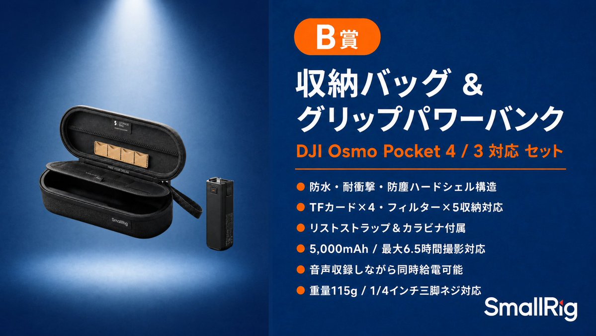 SmallrigJapan's tweet photo. 🏆B賞
収納バッグ ＆ グリップパワーバンクセット
（2名様）

機���の持ち運びから給電まで！

撮影現場をサポートする便利なセット📸

収納バッグはカメラアクセサリーやケーブル類の整理に。
グリップパワーバンクは撮影中の給電や長時間運用にも活躍🔋 https://t.co/uhvwYjpYgc