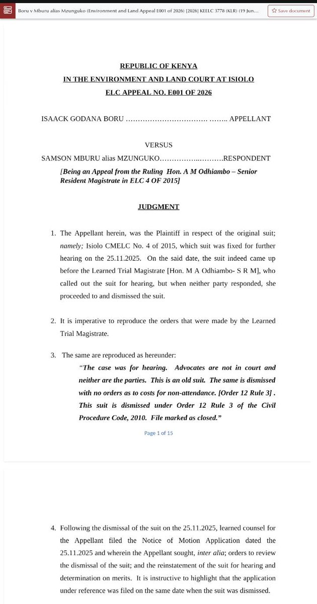 OduorACaroline's tweet photo. A timely reminder from the ELC that justice should not be defeated by power outages, internet disruptions, or other technological failures beyond a litigant's control.

In Isaack Godana Boru v Samson Mburu alias Mzunguko (2026), the Court reinstated a land dispute that had been dismissed after counsel was disconnected from a virtual hearing due to a power outage. The Court found that the dismissal was an improper exercise of discretion and emphasized that disputes, particularly those involving land, ought to be determined on their merits rather than terminated on procedural technicalities.

As courts continue embracing virtual proceedings, this decision affirms an important principle: the right to be heard cannot be extinguished by circumstances outside a party's control.