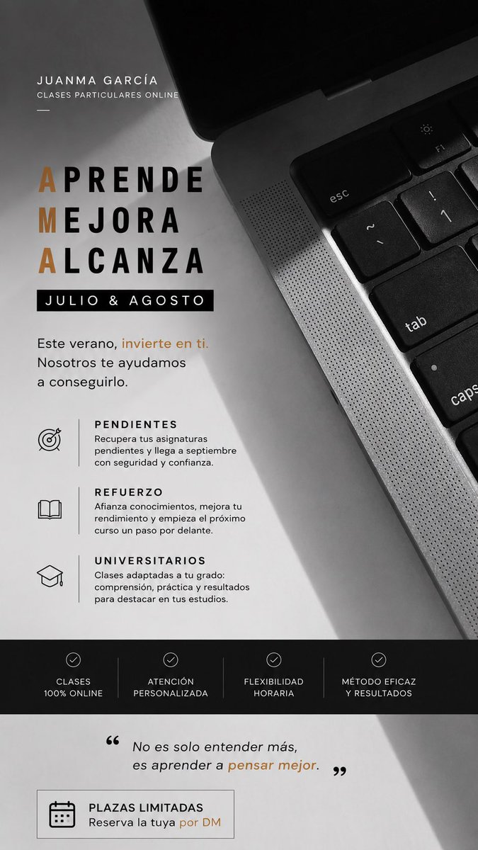 juanmagvalverde's tweet photo. Este verano hay dos opciones: dejar pasar los meses o aprovecharlos para avanzar.

📚 Recuperación de asignaturas pendientes.
🎯 Clases de refuerzo.
🎓 Apoyo universitario.

📖 Abrimos agenda para 𝙟𝙪𝙡𝙞𝙤 y 𝙖𝙜𝙤𝙨𝙩𝙤 con plazas limitadas para clases particulares online. https://t.co/pdTzWSbVwp