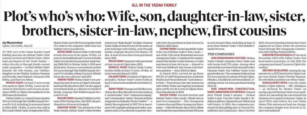 himank30's tweet photo. Indian Express की रिपोर्ट के मुताबिक इनमें से अधिकतर जमीनें उन इलाकों में हैं जहां बाद में उनकी सरकार ने सरकारी प्रोजेक्ट्स की घोषणाएं कीं. रिपोर्ट के अनुसार परिवार और उनकी कंपनियों ने दो साल में 137 से अधिक प्लॉट करीब 45 करोड़ रुपए में खरीदे. https://t.co/su2Ucfyf6X
