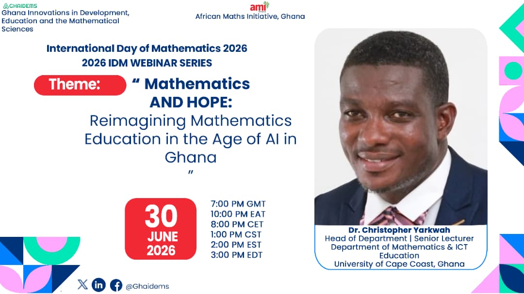 ghaidems's tweet photo. How should mathematics education evolve in the age of Artificial Intelligence?

As AI continues to reshape education, industry, and society, mathematics remains at the heart of innovation, critical thinking, and problem-solving. https://t.co/4aeKRiBrtY