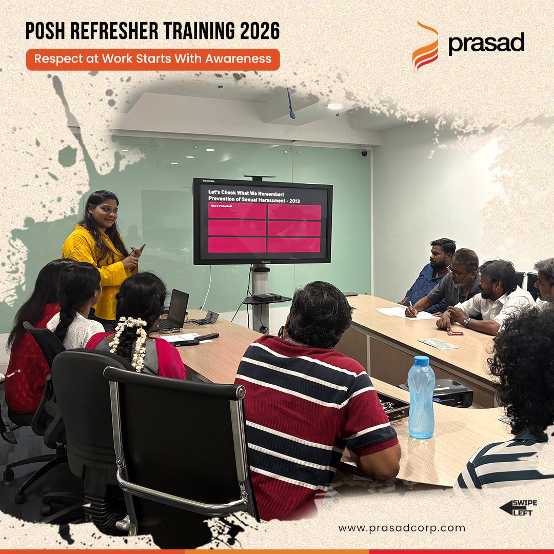 PrasadCorp's tweet photo. Empowering employees through awareness.

Prasad Corp's PoSH Refresher and Statutory Compliance training sessions strengthened awareness, accountability, and our commitment to a respectful workplace.

#PrasadCorp #POSHTraining #Compliance #WorkplaceCulture https://t.co/chviyOaWr6