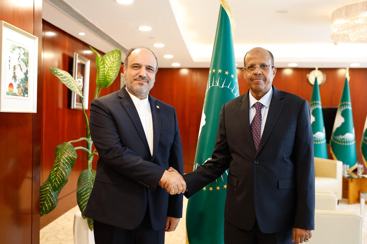 _AfricanUnion's tweet photo. The Chairperson of the African Union (AU) Commission, H.E. Mahmoud Ali Youssouf this morning received H.E. Ali Akbar Rezaei, Ambassador of the Islamic Republic of #Iran to the Federal Democratic Republic of Ethiopia & Permanent Representative to the African Union.

During their discussions, the Chairperson @ymahmoudali underscored the longstanding & constructive relations between the Islamic Republic of Iran, Africa, & the AU, noting Iran’s rich historical & cultural heritage & its engagement with the continent.

Ambassador Rezaei conveyed a message from H.E. Dr. @araghchi , Minister of Foreign Affairs of the Islamic Republic of Iran, & reaffirmed Iran’s commitment to further strengthening cooperation with the AU  & its Member States across areas of mutual interest.

The Chairperson & the Ambassador discussed cooperation between Iran & the AU, particularly in the fields of science, technology, innovation, & capacity building. They emphasised the importance of deepening collaboration in these areas to advance shared development objectives. 

Ambassador Rezaei also reaffirmed Iran’s commitment to continuing its scholarship programme for African students, including through cooperation with the AU, as part of broader efforts to strengthen educational exchange.

The Chairperson welcomed recent diplomatic progress between the United States & Iran and expressed support for the ongoing negotiations in Geneva. He encouraged all parties to engage constructively & in good faith, emphasising that dialogue & diplomacy remain the most effective means of resolving disputes & promoting regional & international stability.

In this regard, the Chairperson noted that tensions in Strait of #Hormuz & Gulf region, & disruptions affecting maritime trade routes, particularly through the Strait of Hormuz, have had significant repercussions for African economies. 

He highlighted the impact on energy supplies, fertilizer imports, & food security across the continent, & underscored the importance of safeguarding freedom of navigation & ensuring the uninterrupted flow of international commerce in accordance with international law.

Amb. Rezaei welcomed the AU's  consistent position in support of dialogue, the peaceful settlement of disputes, & respect for a rules-based international order, noting that the AU has remained a strong advocate for diplomatic solutions to international challenges.

Read @ https://t.co/GBLeaS7lVl