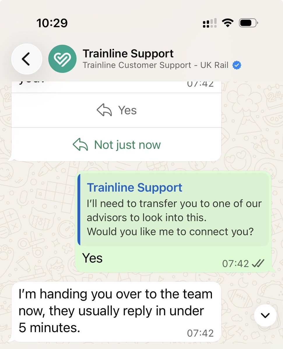clivemd's tweet photo. @thetrainline I’ve been waiting nearly  3 hours to be transferred to an advisor. Is this the normal service level? https://t.co/21jZBBPgg1