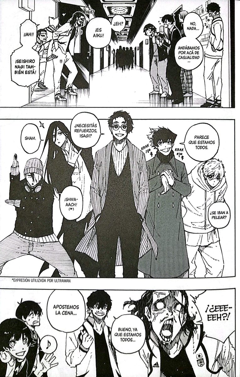 Meg_Bachi_'s tweet photo. A lo largo del manga hay varios momentos donde los chicos cuidan de Isagi y lo protegen pero me gusta especialmente esta donde llegan re dispuestos. Todo sea por el enano del grupo, amén https://t.co/qrJAViFNjk