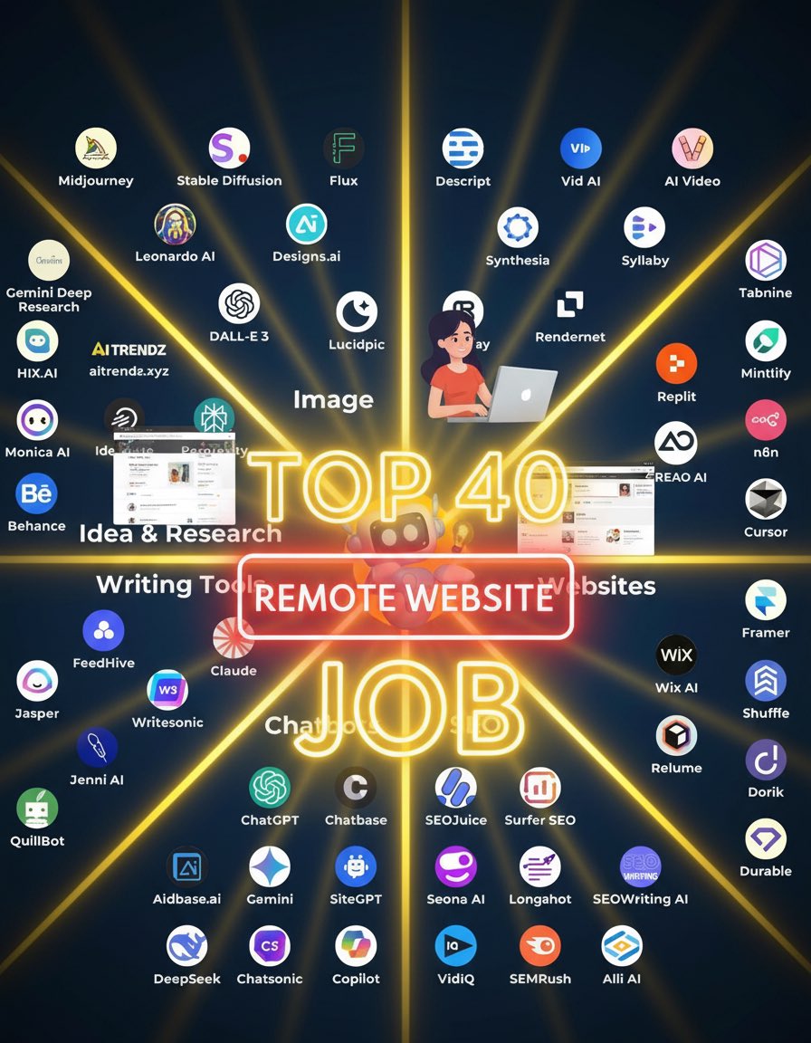 JOBCORNER247's tweet photo. LIST OF 40 WEBSITES TO FIND REMOTE JOBS   

1. Linkedin. com

2. Indeed. com

3. Glassdoor. com

4. FlexJobs. com

5. weworkremotely. com

6. Remote. com

7. Upwork. com

8. Freelancer. com

9. Fiverr. com

10. Guru. com

11. Toptal. com

12. AngelList. com

13. Hubstafftalent. com

14. Simplyhired. com

15. Remotive. com

16. Virtualvocations. com

17. workingnomads. com

18. Hired. com

19. cloudpeeps. com

20. taskrabbit. com

21. talent. com

22. Remote OK - remoteok. io

23. DRemote - dremote. io

24. Jooble - jooble. org

25. stackoverflow. com/jobs

26. jobspresso. com

27. onlinejobs. ph

28. simplyhired. com

29. themuse. com

30. skipthedrive. com

31. zirtual. com

32. justremote. com

33. hireable. com

34. remoteworkhub. com

35. jobbatical. com

36. freelancewritinggigs. com

37. contentwritingjobs. com

38. problogger. com/jobs

39. behance. net

40. designhill. com