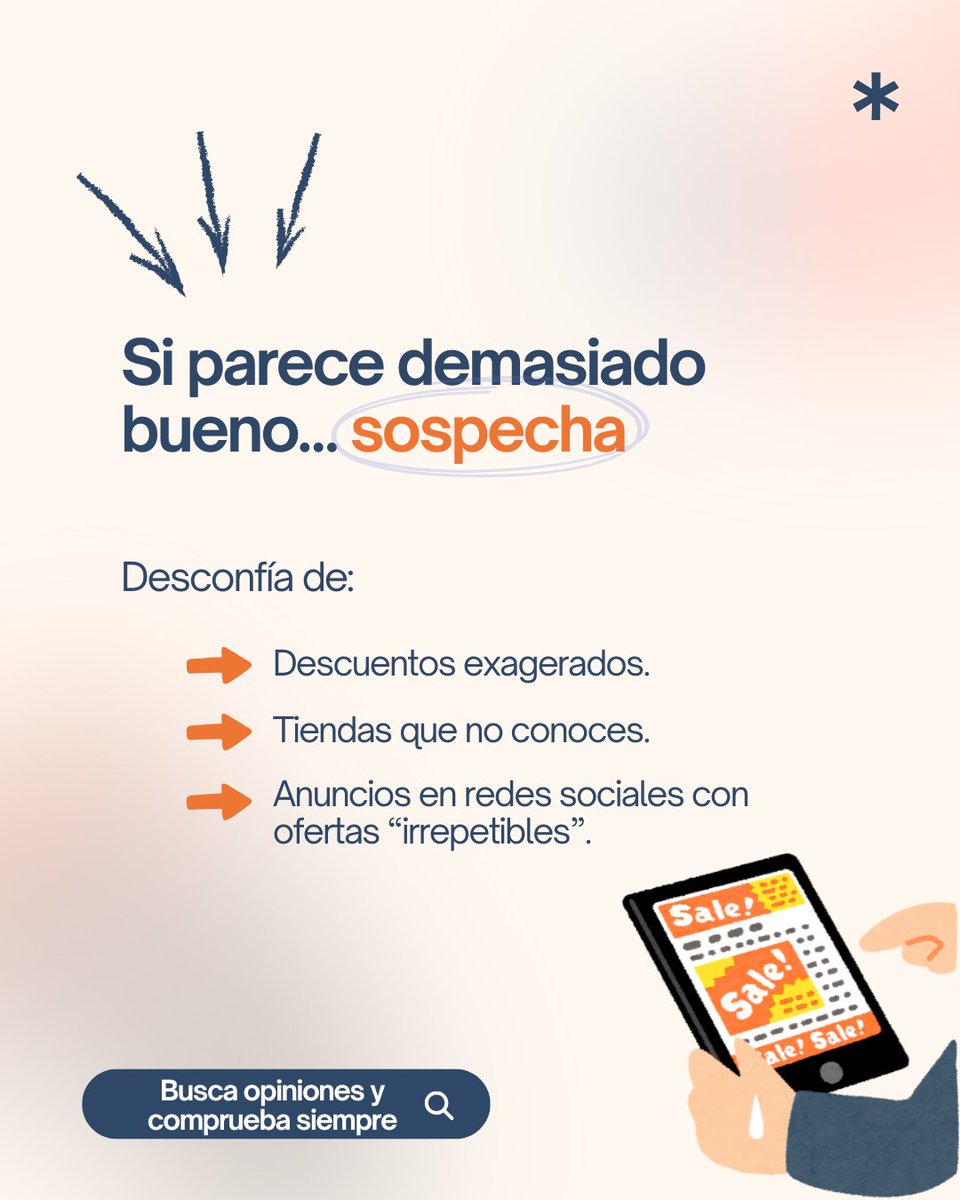 osiseguridad's tweet photo. 🛍️ ¿Has encontrado un descuento increíble? ¡Cuidado! ⚠️
En rebajas aumentan las falsas ofertas y las estafas online. Aprende a comprar de forma segura antes de hacer clic 👇
https://t.co/nT7D3JRmzR
#Rebajas #Ciberseguridad #ComprasOnline https://t.co/7E8AfCjfHR