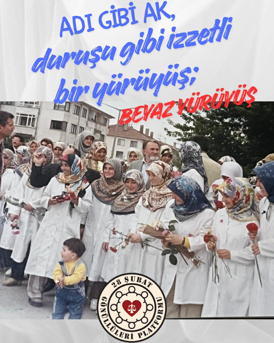 28subatgonullu's tweet photo. Bir döneme damgasını vuran, darbe ve vesayet odaklarına karşı millet iradesinin sessiz ama kararlı haykırışı olan #BeyazYürüyüş; sadece bir eylem değil, hakka, hukuka ve özgürlüğe sahip çıkmanın sembolüdür.

Adı gibi ak, duruşu gibi izzetli bu yürüyüş; baskıya boyun eğmeyenlerin, inancından ve değerlerinden vazgeçmeyenlerin tarihe düştüğü onurlu bir not olarak hafızalardaki yerini korumaktadır.

Beyaz Yürüyüş’ü gerçekleştiren tüm gönül erlerini saygıyla selamlıyoruz.
#28SubatHakTelafi 
@RTErdogan 
@NumanKurtulmus 
@saglikbakanligi 
@YuksekogretimK 
@istuniresmi