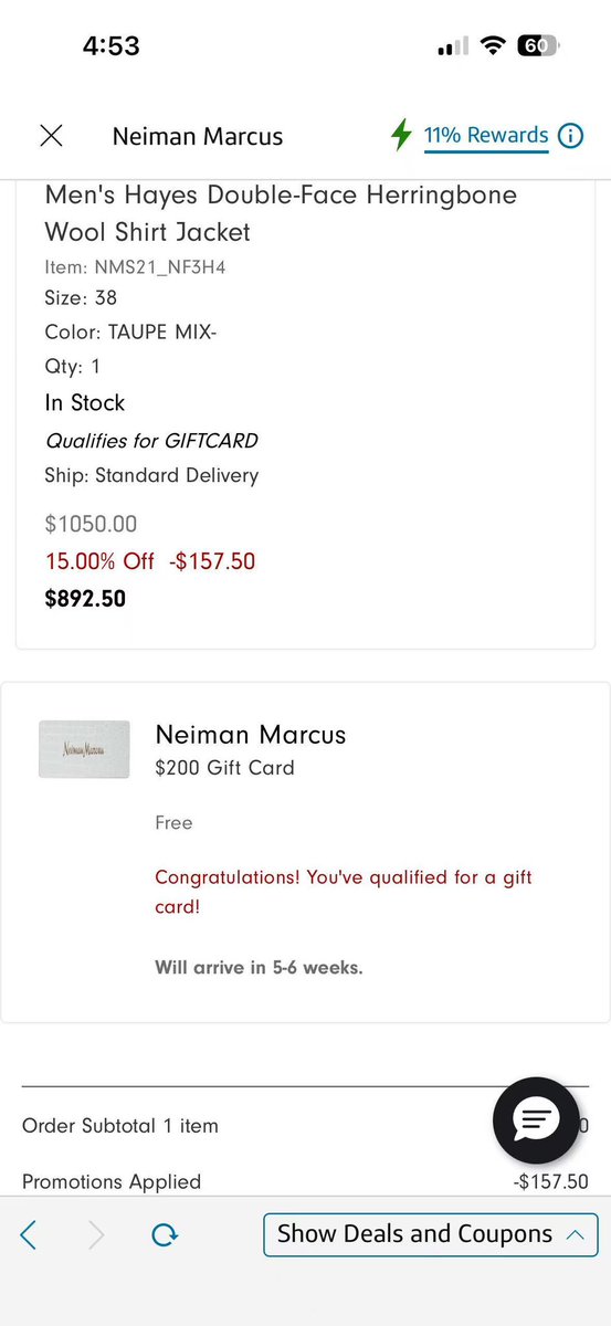ping6253's tweet photo. @neimanmarcus Your own checkout confirmed my 3/28 order qualified for a $200 gift card (5–6 wk delivery). 3 months later: nothing. I keep getting told it was "for shoes &amp; handbags" — but your system approved my actual order. Screenshot attached. Please make this right. https://t.co/iVW6tRRR3v