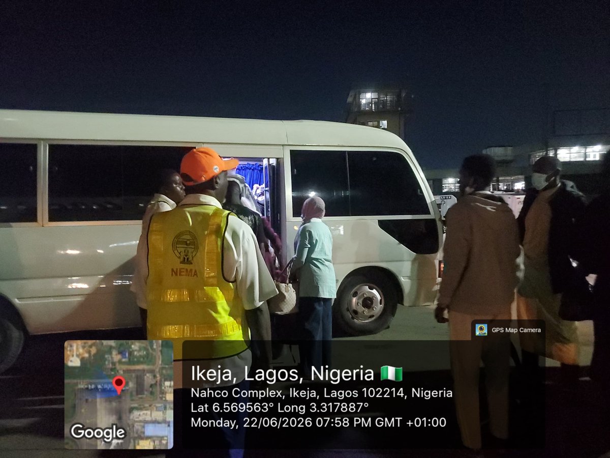 nemanigeria's tweet photo. NEMA Receives 177 Nigerian Returnees from Libya

The National Emergency Management Agency (NEMA), Lagos Operations Office, in collaboration with the National Commission for Refugees, Migrants and Internally Displaced Persons (NCFRMI), on 22 June 2026 received 177 Nigerian returnees from Misrata, Libya, under the Assisted Voluntary Return (AVR) Programme facilitated by the International Organization for Migration (IOM) in partnership with the Federal Government of Nigeria.

The returnees arrived at about 7:35 p.m. aboard an Air Buraq Airlines flight, registration number 5A-BAE, which landed at the Cargo Terminal of the Murtala Muhammed International Airport, Ikeja, Lagos State.

The returnees comprised 151 adults, including 66 males and 85 females, 14 children made up of eight males and six females, as well as 12 infants comprising five males and seven females.

Upon arrival, officials of the Nigeria Immigration Service (NIS) conducted biometric registration and documentation to ensure proper record-keeping and facilitate the reintegration process of the returnees.

In line with the Federal Government’s commitment to ensuring the safe, dignified and humane return of its citizens, the returnees were provided with immediate humanitarian assistance, including food and potable water, medical screening and ambulance services for those requiring medical attention, luggage handling and logistics support, as well as coordination and counselling services aimed at ensuring an orderly reception and smooth reintegration.

The reception exercise was coordinated by NEMA in collaboration with key stakeholders, including the National Commission for Refugees, Migrants and Internally Displaced Persons (NCFRMI), the Nigeria Immigration Service (NIS), the International Organization for Migration (IOM), the Federal Airports Authority of Nigeria (FAAN), Port Health Services, the Nigeria Police Force, and other relevant agencies.

The exercise forms part of the Federal Government’s continued efforts to protect the rights and welfare of Nigerians returning from distressed situations abroad and to support their reintegration into society.

22 June 2026