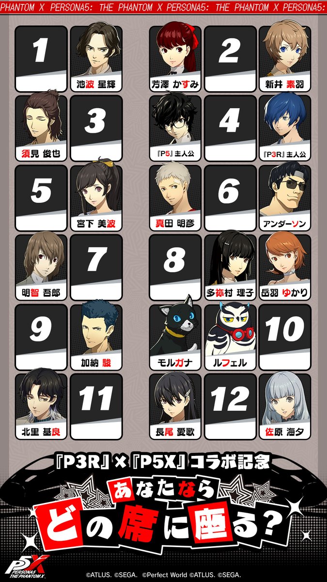 P5X_Official_JP's tweet photo. ╭━━━━━━━━━━━━━╮
　あなたなら、どの席に座る？
╰━━━━━━ｖ━━━━━━╯

あなたが選ぶ席番号を
ぜひコメントで教えてください👇

#P5XJP #P3R #P5R #はみだしP5X https://t.co/SQZFGrg9xp