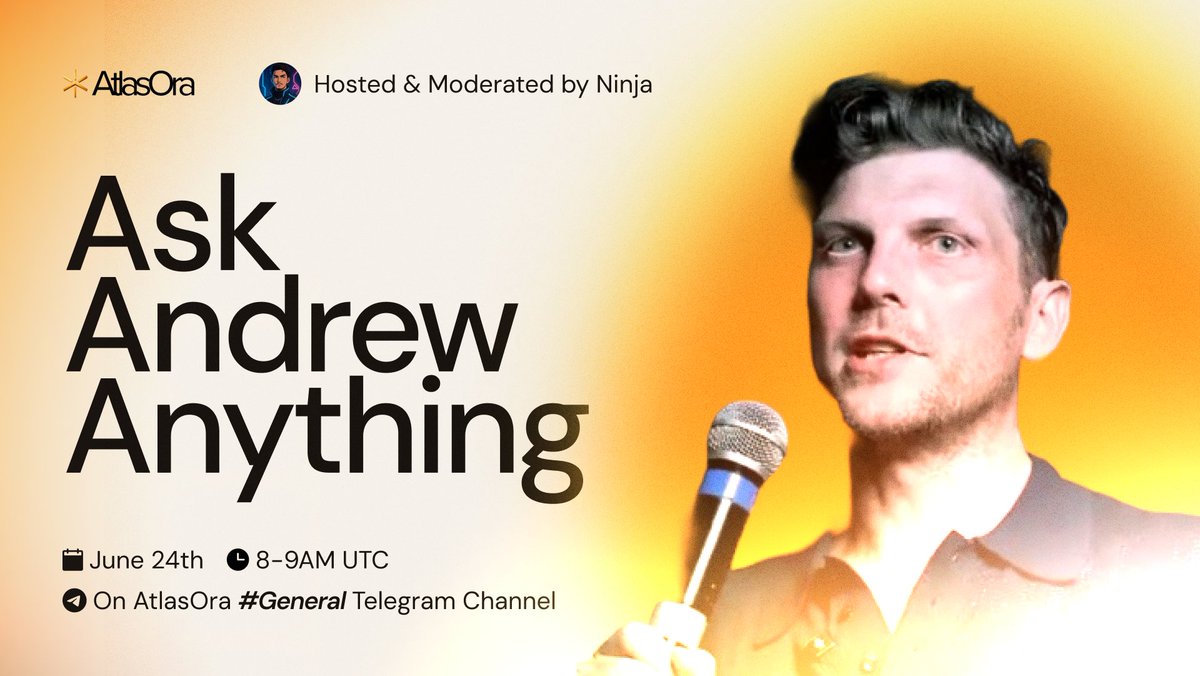 AtlasOraFi's tweet photo. Introducing Ask Andrew Anything 🎙️

Every two weeks, @CryptoDeighs answers your questions - live and unfiltered.

First session: June 24 on Telegram (https://t.co/DQgkC2OyF2).

See you there! https://t.co/mNvu0u62aG