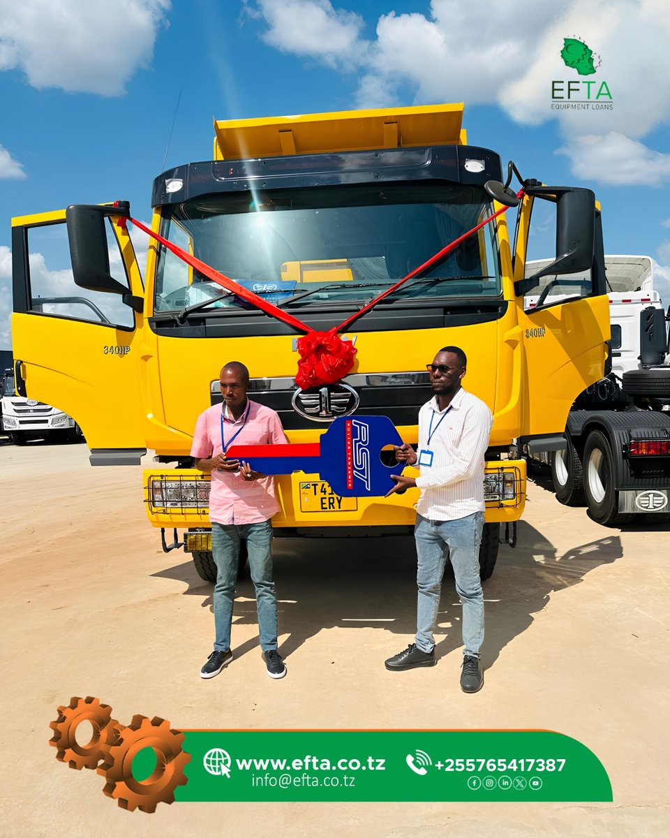 EFTA_tz's tweet photo. Kila lori linalotoka kukabidhiwa ni uthibitisho wa biashara inayopanuka kwa hatua thabiti.

Leo tumekabidhi Lori jipya la FAW kwa mteja wetu kupitia suluhisho za kifedha za EFTA zinazowawezesha wafanyabiashara kumiliki magari na mashine muhimu za biashara bila kikwazo cha dhamana.

Hili si lori tu—ni nguvu ya kuongeza ufanisi, kupunguza gharama za uendeshaji, kufungua njia mpya za masoko, na kuharakisha ukuaji wa biashara.

Tunamshukuru mteja wetu kwa kutuamini EFTA kama mshirika wake wa kimkakati wa kifedha. Tunaendelea kusimama pamoja na wafanyabiashara wanaotaka kusonga mbele kwa vitendo, si ndoto tu.

Biashara yako inaweza kuwa hatua inayofuata.

Wasiliana nasi leo upate mkopo wa gari au mashine ya biashara yako bila dhamana.

📞 +255 765 417 387

#EFTA #FAWTruck #AssetFinance #MikopoYaMashine #BiasharaInakua #LogisticsTanzania #UwezeshajiWaBiashara
