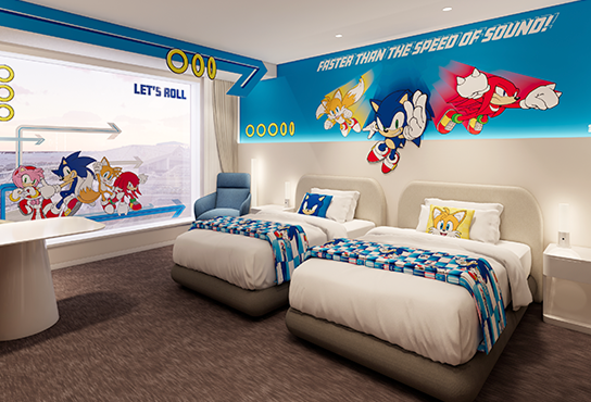 SEGA_OFFICIAL's tweet photo. 「#ソニック」が韓国「パラダイスシティ」とコラボ✨️
「SONIC CHECK IN ADVENTURE」開催中！

テーマルームでの宿泊、コラボグッズなどがセットになった「ソニックテーマルームプラン」が登場！
館内や屋外エリアがソニックの世界観��彩られるほか、体験ゾーンや限定フードメニューも楽しめます。 https://t.co/ZOvj7mgAjm
