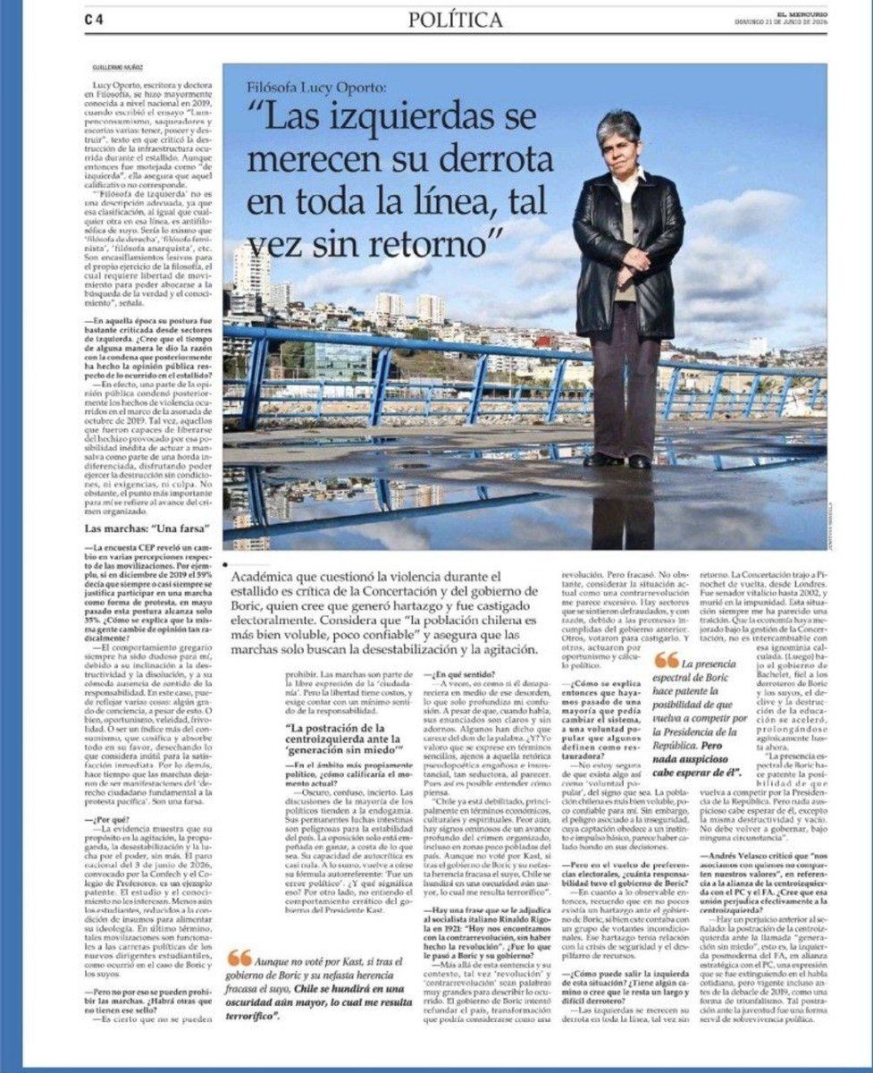 CWValdivia's tweet photo. Filosofa Lucy Oporto: "las izquierdas se merecen su derrota en toda la línea, tal vez sin retorno“. https://t.co/L2eH0xmn64