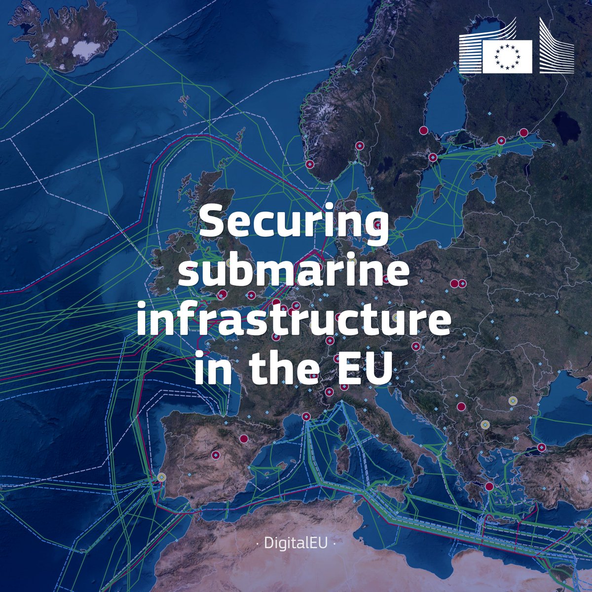 DigitalEU's tweet photo. €45M for submarine cables security.

The EU is boosting the capacity to monitor &amp; respond to threats to critical submarine cable infrastructure.
1⃣ Two Regional Cable Hubs to reinforce surveillance &amp; response:

▪️Baltic Sea Hub 🇫🇮🇸🇪🇩🇪🇱🇻🇪🇪🇩🇰
▪️Mediterranean Sea Hub 🇮🇹 🇬🇷🇨🇾🇲🇹

↓ https://t.co/kjwIO8ttQl