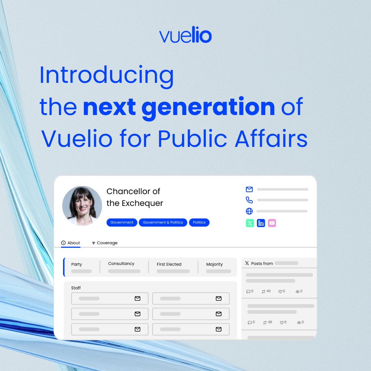 Vuelio's tweet photo. Introducing the next generation of Vuelio for public affairs. 

Whether it is the rise in influence of regional and local political stakeholders, to new parties changing the Westminster dynamic, power is shifting. For public affairs professionals this means broader engagement activities and the need for deeper, up to the minute, knowledge of this changing landscape. 

Vuelio provides public affairs professionals with the most comprehensive set of data, monitoring sources, and tools in the market. All tailored to support you in building key relationships across traditional and new influential groups, with an effective combination of human support and AI-enabled assistance. 

Find out more about Vuelio for Public Affairs: 

➡️https://t.co/h5JlYqtHvK