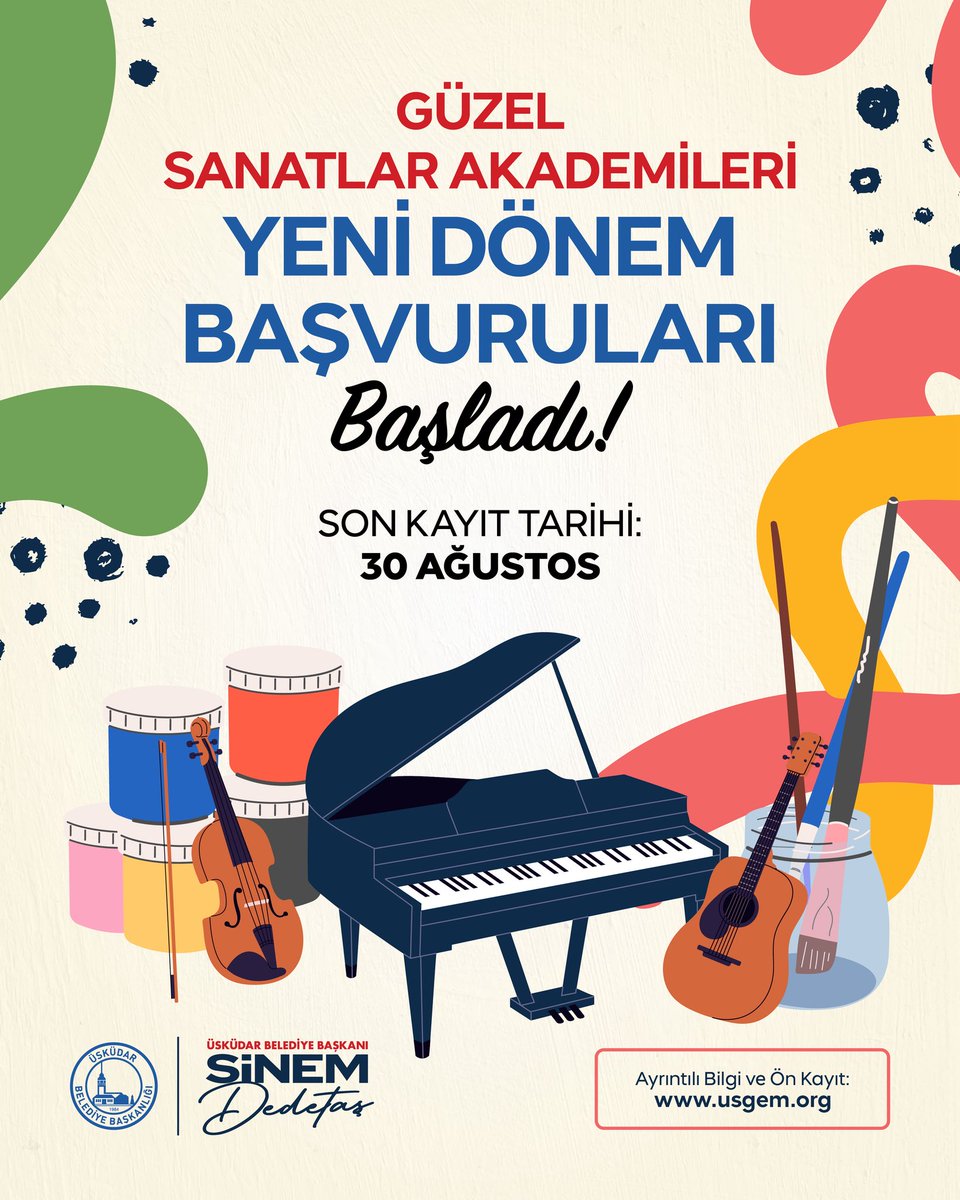 uskgenclkegitim's tweet photo. Güzel Sanatlar Akademilerimizde Kayıt Dönemi Başladı!

Sanatla buluşmak, yeni beceriler kazanmak ve üretmenin keyfini keşfetmek isteyen tüm komşularımızı Güzel Sanatlar Akademilerimize bekliyoruz. 

📌Son kayıt tarihi: 30 Ağustos

🌐 https://t.co/vidm7yaSTf https://t.co/HbhtYJfF8Z