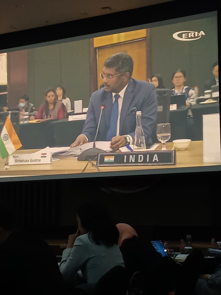 indiatoasean's tweet photo. The 19th ERIA Governing Board Meeting was held on 23 June 2026 at the ASEAN Secretariat. Ambassador Srinivas Gotru participated in the meeting, reaffirming India's continued support for regional cooperation and @ERIAorg’s mission. https://t.co/ga7TuvNiXB