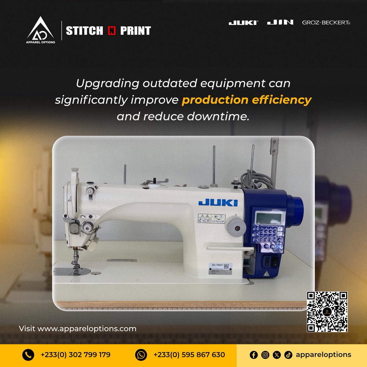 appareloption's tweet photo. Productivity Tip: "Upgrading outdated equipment can significantly improve production efficiency and reduce downtime."  🪡🧵🕗🕓⏰

#appareloptions #ghanabusiness #sewingmachine #juki #GrozBeckert https://t.co/aUu1omgnJ8