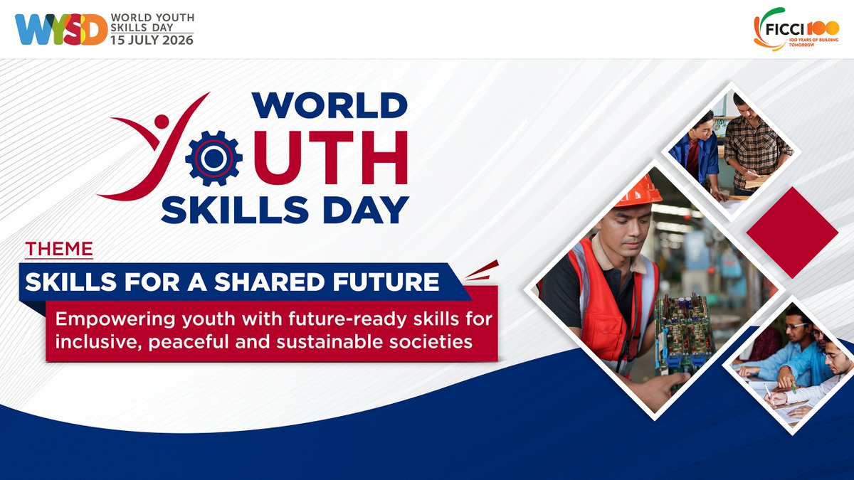 ficciskill's tweet photo. The theme for World Youth Skills Day 2026:
"Skills for a Shared Future: Empowering Youth with Future-Ready Skills for Inclusive, Peaceful and Sustainable Societies"
A call to strengthen youth capabilities and build pathways for a future driven by skills, innovation and inclusion. https://t.co/aXGAV9HFc1