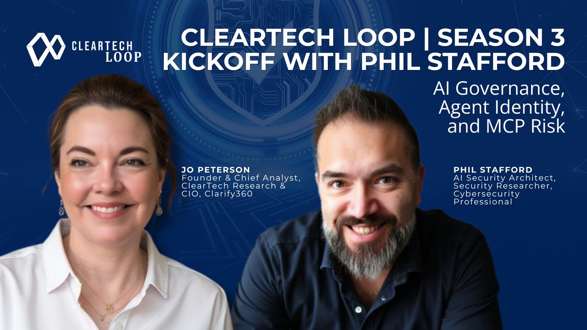 cleartechtoday's tweet photo. 📌 Season 3 of ClearTech Loop is here, and we are kicking it off with the part of AI that every technology leader is going to have to answer for sooner rather than later: what happens when agents stop being interesting experiments and start acting inside the business.

My guest for this episode is Phil Stafford, an AI security architect, researcher, and cybersecurity professional who advises organizations on AI security infrastructure, cybersecurity foundations, and AI transformation strategy. Phil sits in the practical middle of this conversation, where the promise of agentic AI meets the very real questions of permissions, accountability, supply chain risk, and whether anyone can prove what happened after the fact.

That is where I wanted to start Season 3. Not with the glossy version of AI agents, but with the operational version. The one that inherits access, calls tools, spins up workflows, touches systems, and eventually forces someone in the organization to ask, “Wait, who approved that?”

Listen to the full episode: https://t.co/P70u3EmhRJ

Stay in the Loop. Subscribe for new episodes: https://t.co/pQP1sp2Kux

Check out full videos on our YouTube channel and subscribe: https://t.co/aHLSELaCDI

#AISecurity #CIO #CISO