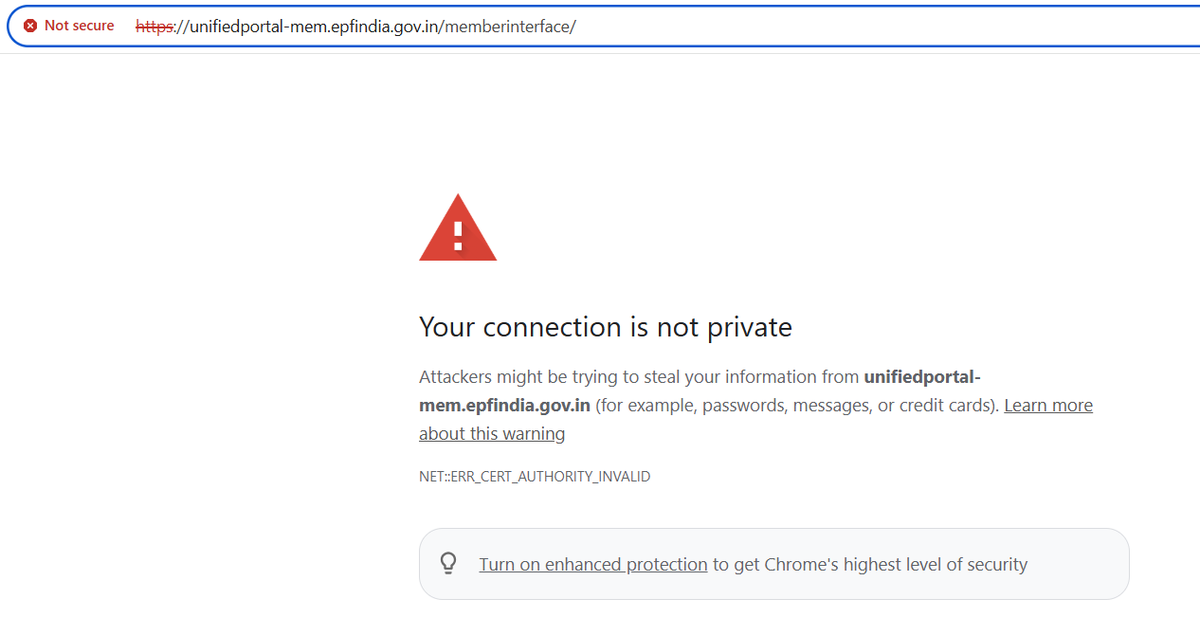 vtharmalingam's tweet photo. Sir, it's high time the EPFO website is revamped!!

Encountering SSL/security errors on a portal managing millions of citizens' retirement savings is unacceptable. A secure and reliable digital experience is long overdue. @socialepfo @LabourMinistry  @nsitharamanoffc https://t.co/c0QMGhOvi4