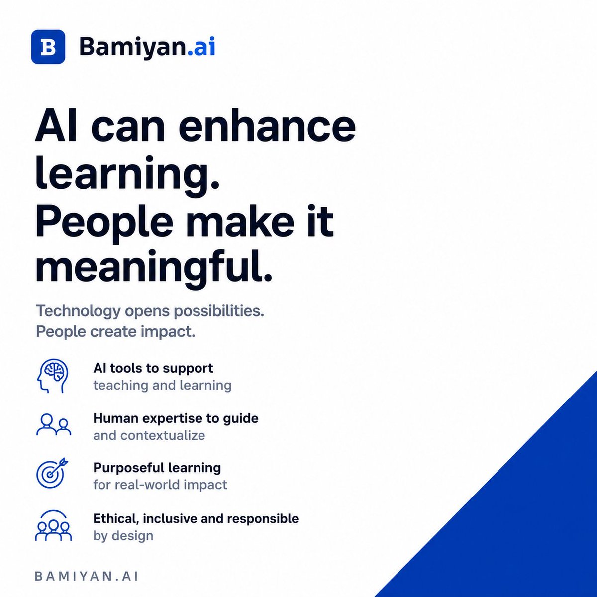 bamiyan_eth's tweet photo. AI can enhance learning. People make it meaningful.

At https://t.co/ctq2zdfDbl, we combine AI tools with human expertise to create ethical, inclusive and effective learning experiences.

Technology opens possibilities. People create impact.

#AIforEducation #BamiyanAI https://t.co/2huVMdhjPJ
