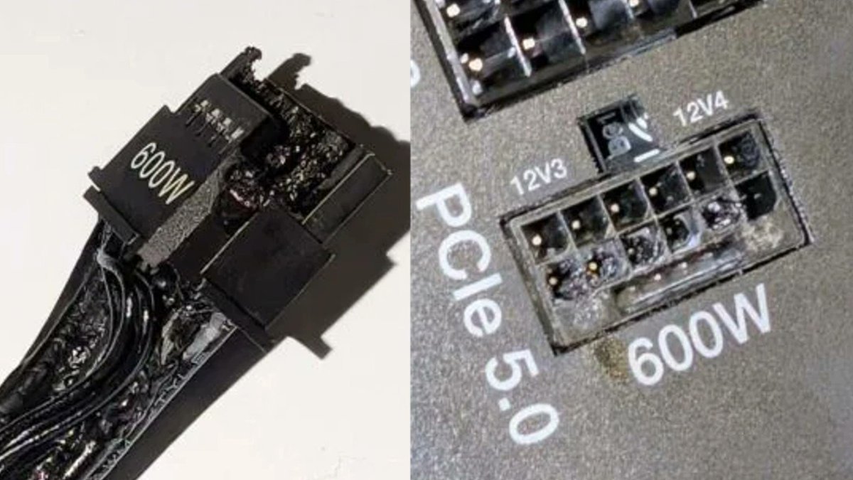 joho_no_todai's tweet photo. 英国のレビューメディアが、自社のRTX 5090 Founders Editionで16ピン電源コネクタが溶損したと報告した。
be quiet! Dark Power 13に付属する専用ケーブル1本を直結。
延長もアダプターも使っていない。
GPUテスト歴数十年のプロの環境で起きた。

業界は監視ソフト、温度センサー付きケーブル、自動シャットダウン機能と対策を積み上げている。
50ドルの「焼損防止」ケーブルも、すでに溶けた報告が出た。

どの対策もコネクタの設計には手をつけていない。
https://t.co/2Mf6ZFiNsi