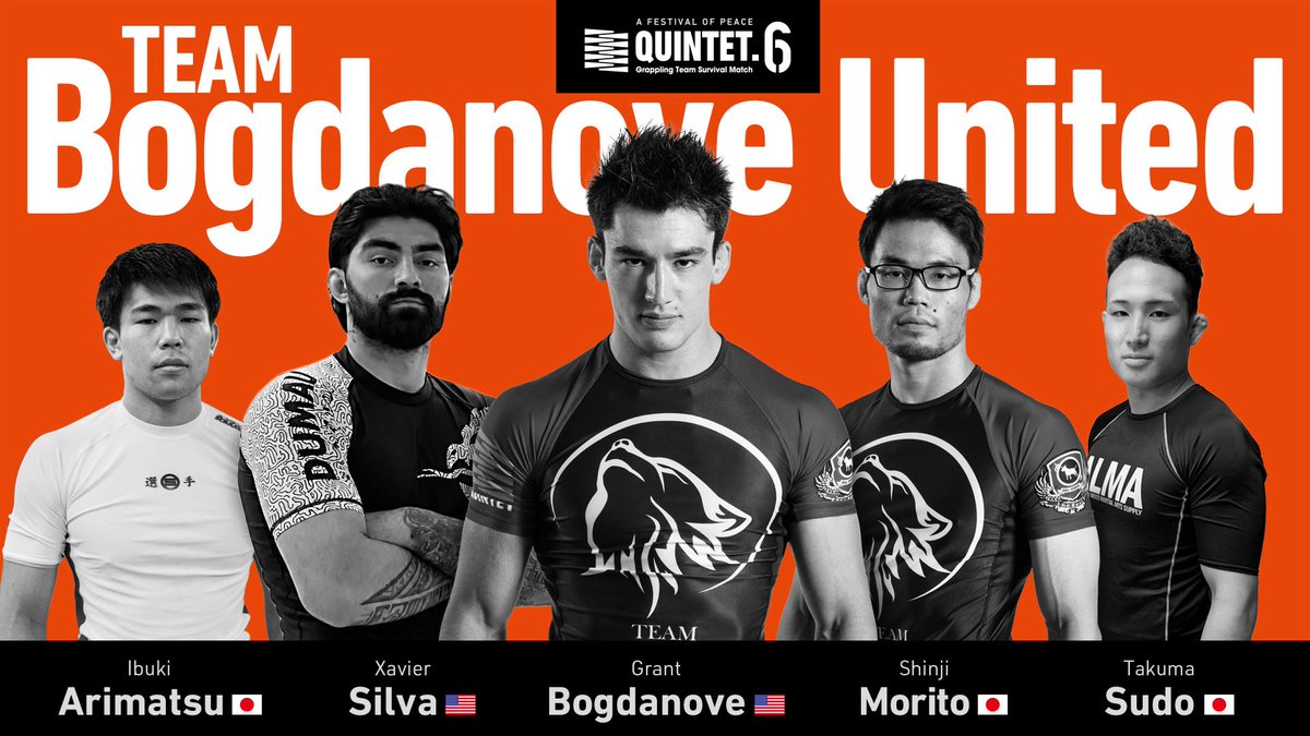 quintet_pr's tweet photo. 【7.25京都『QUINTET.6』全出場チーム発表！】

＜TEAM NINJA＞イゴール・タナベ／横山武司／大嶋聡承／ホベルチ・オダ／クレイグ・ハッチソン

＜TEAM Iwamoto Adventures＞岩本健汰／石黒翔也／二ノ宮寛斗／竹浦正起／米倉大貴

＜TEAM Bogdanove United＞グラント・ボグダノフ／森戸新士／シャビエル・シウバ／須藤拓真／有松息吹

＜TEAM K-TOP BJJ＞ノ・ヨンアム／チョ・ヨンスン／キム・ジョンヨン／キム・ヒスン／チェ・ワンキ

全チームが優勝候補の超ハイレベルな闘いをお楽しみに！

#QUINTET #桜庭和志 #須藤元気 #QUINTET6 #旧武徳殿