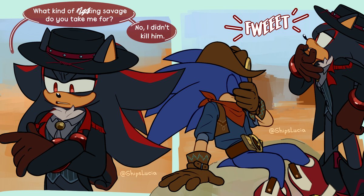 ShipsLucia's tweet photo. Sheriff⭐️ x Outlaw🔫 #Sonadow #Shadonic

lil context: Knuckles, a bank owner, witnessed the Sheriff intentionally letting the outlaw go. Shadow tried to bribe him to turn a blind eye, but he had to go with plan B.

Get the reference? https://t.co/SrWITaWLVO