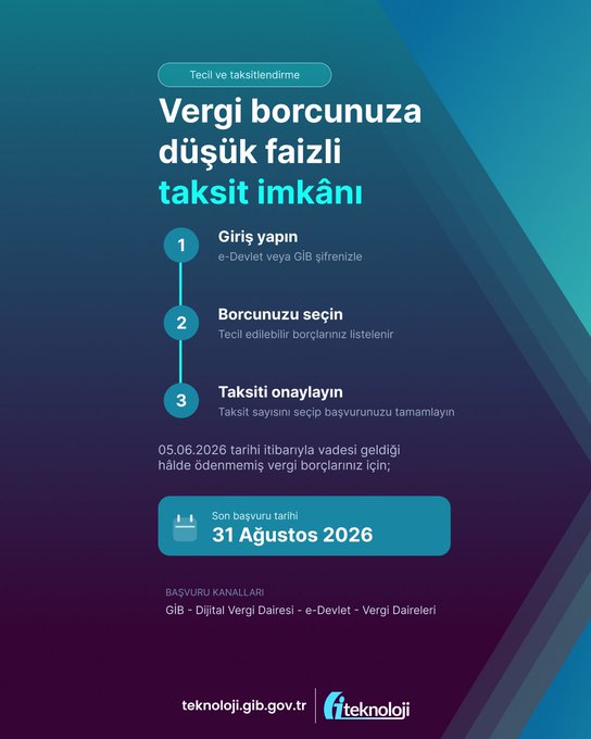 urguptso's tweet photo. ÜYELERİMİZE DUYURU📣 📣 

Vergi Dairesine Olan Borçlara Taksitlendirme İmkânı Dijital Vergi Dairesinde.

📅 Son başvuru tarihi: 31.08.2026 https://t.co/KvePQKjq2Z
