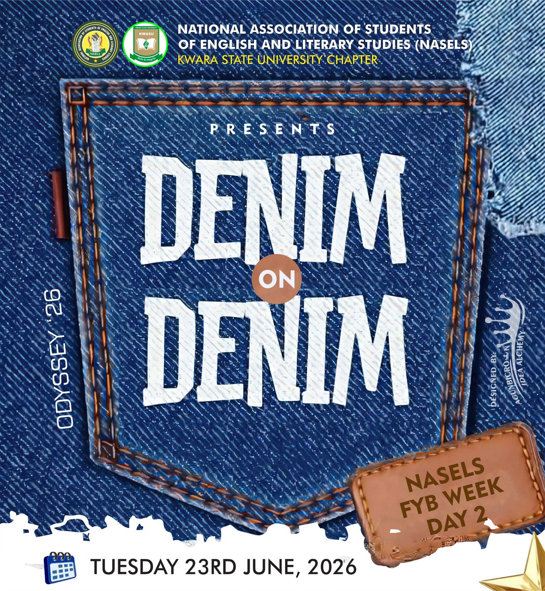 NASELSKWASU's tweet photo. DAY 2
DENIM ON DENIM

Yesterday, we showed class. Today, we show style.
Bring out your best denim fit and let's make the campus our runway.
ODYSSEY '26 continues...
#FYBWeek2026 #DenimOnDenim #Odyssey26 

#NOVASERA https://t.co/s9LdP3jevl