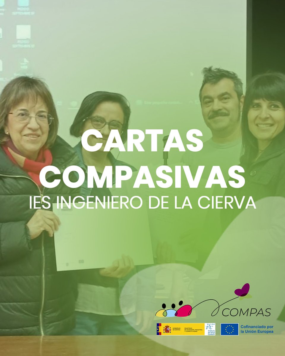 compasproyecto's tweet photo. 💌Las palabras también acompañan, abrazan y reconfortan. Los alumnos del @iesingeniero de #Murcia han escrito cartas compasivas dirigidas a pacientes que reciben cuidados paliativos. Palabras llenas de cariño y acompañamiento que están llegando de forma anónima a través del SMS❤️ https://t.co/b9xJWfCMeV