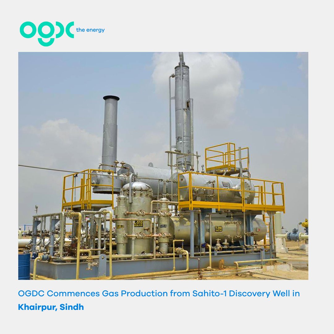 ogdclofficial's tweet photo. @ogdclofficial  has successfully commenced gas production from the Sahito-1 discovery well in the Lower Goru Formation (Massive Sand) within the Khewari Exploration Licence located in Khairpur, Sindh. The well is currently producing 6.0 million standard cubic feet per day (MMSCFD) of gas. Production is expected to increase progressively following the planned expansion of surface facilities.

To facilitate early monetisation of the discovery, @ogdclofficial  has laid a 6-inch, 5-kilometre flowline connecting the well to the Suleman Gathering Facility for onward processing at the Sinjhoro Plant. The processed gas is being injected into the network of SSGCL. OGDC, as operator of the Khewari Exploration Licence, holds a 75 percent working interest in the joint venture, while GHPL holds the remaining 25 percent interest.
#Sahito1 #GasProduction #EnergySecurity #IndigenousResources #OilAndGas