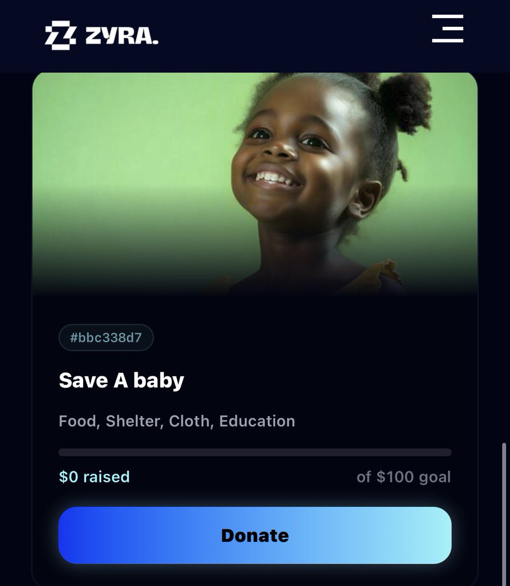Asquare012's tweet photo. sneak peek of how our donation page would be on @ZyraApp 

we are taking crowdfunding in Africa to the next level on the @solana blockchain

hello @supsupport @SuperteamNG , it’s been a while https://t.co/Fq05m5cl7f