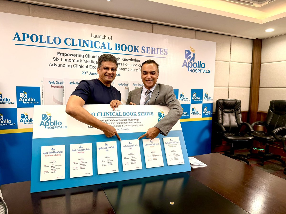 drnpraj's tweet photo. Delighted to be part of the launch of an Apollo clinical book series covering six major lifestyle diseases. I am especially proud to have contributed to the volume on Obesity, an area that continues to be a significant global health challenge.
My sincere thanks to the management for the initiative by bringing together experts from across disciplines. The occasion was made even more special by the launch being graced by our visionary Chairman, alongside the Vice Chairman and Managing Director.
Honoured to contribute to this meaningful educational resource and be part of such an inspiring team.
#apollohospitals
#apolloknowledge
#reclaimlife
#docraj
#barosurgery