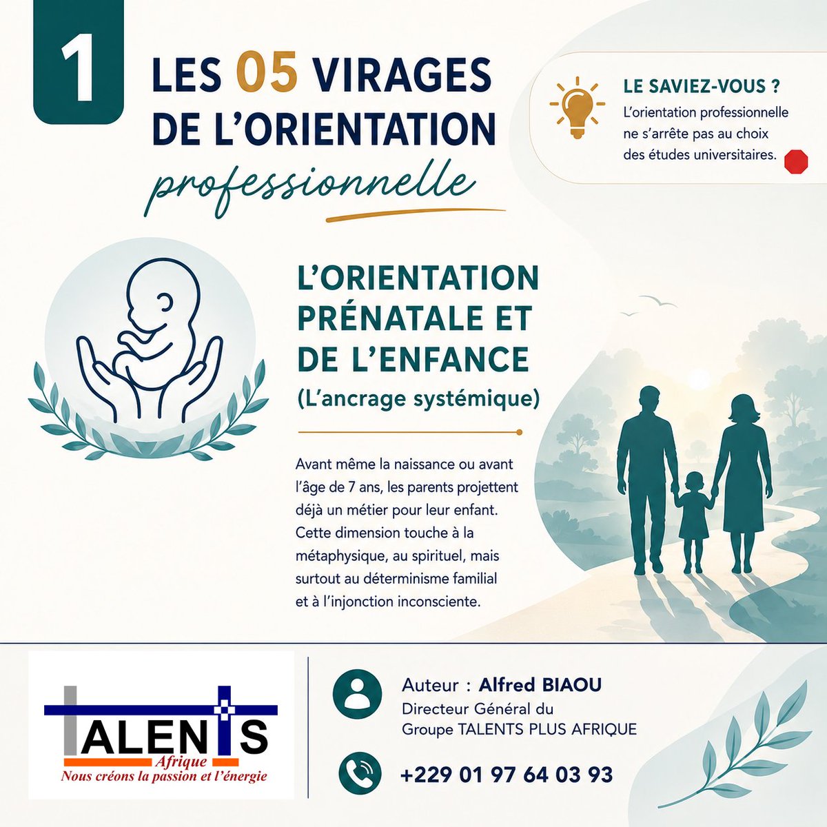TalentsPlus's tweet photo. 🚦 Les 05 virages de l'orientation professionnelle

L'une des plus grandes erreurs consiste à croire que l'orientation professionnelle se joue une seule fois dans la vie.
La réalité est tout autre.
De l'influence familiale aux choix de carrière en passant par les décisions post-universitaires et les transitions managériales, chaque professionnel traverse plusieurs phases d'orientation.
Comprendre ces virages permet de prendre de meilleures décisions, d'éviter les impasses professionnelles et de construire une carrière plus épanouissante.
📌 Découvrez dans ce visuel les 05 étapes clés qui structurent une trajectoire professionnelle.
💬 Selon vous, quel est le virage le plus déterminant dans une carrière : le choix des études, l'entrée dans la vie active ou la transition vers le management ?

#Coaching #Orientation #Carriere #Leadership #Management #RH #DeveloppementPersonnel #Employabilite