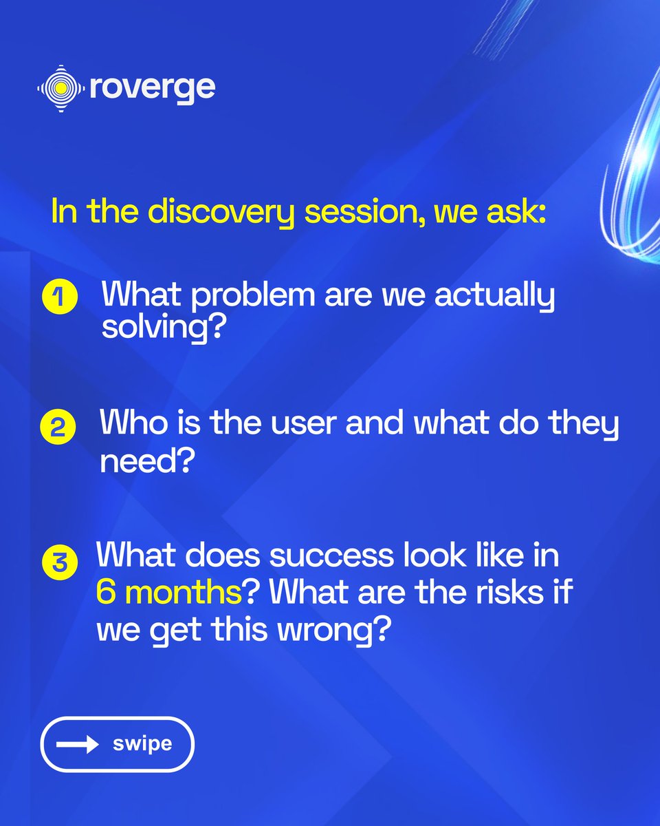 roverge_DL's tweet photo. We ask: What problem are we actually solving? 
Who is the user and what do they need? 
What does success look like in 6 months? 
What breaks if we get this wrong?
The brief never has all the answers. The discovery session finds them https://t.co/58GS9ihMAJ
