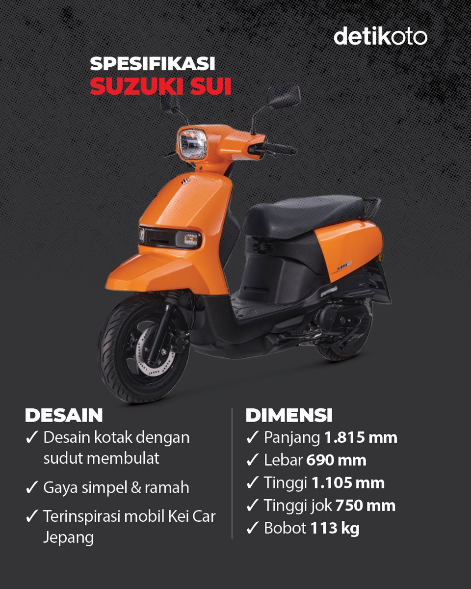 detikoto's tweet photo. Produsen roda dua asal Jepang, Suzuki, resmi meluncurkan skuter matik retro terbaru untuk konsumen di Taiwan, bernama Suzuki Sui yang mesinnya dikenal irit bahan bakar! 🛵⛽️

Tertarik beli kalau dipasarkan Indonesia, detikers? 🤔

#detikOto #Suzuki https://t.co/7jhspcskQl