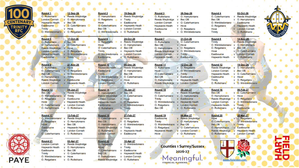 Trinity_RFC's tweet photo. 1st XV fixtures 26/27 - Surrey/Sussex 1 https://t.co/ahTmnf9jmB