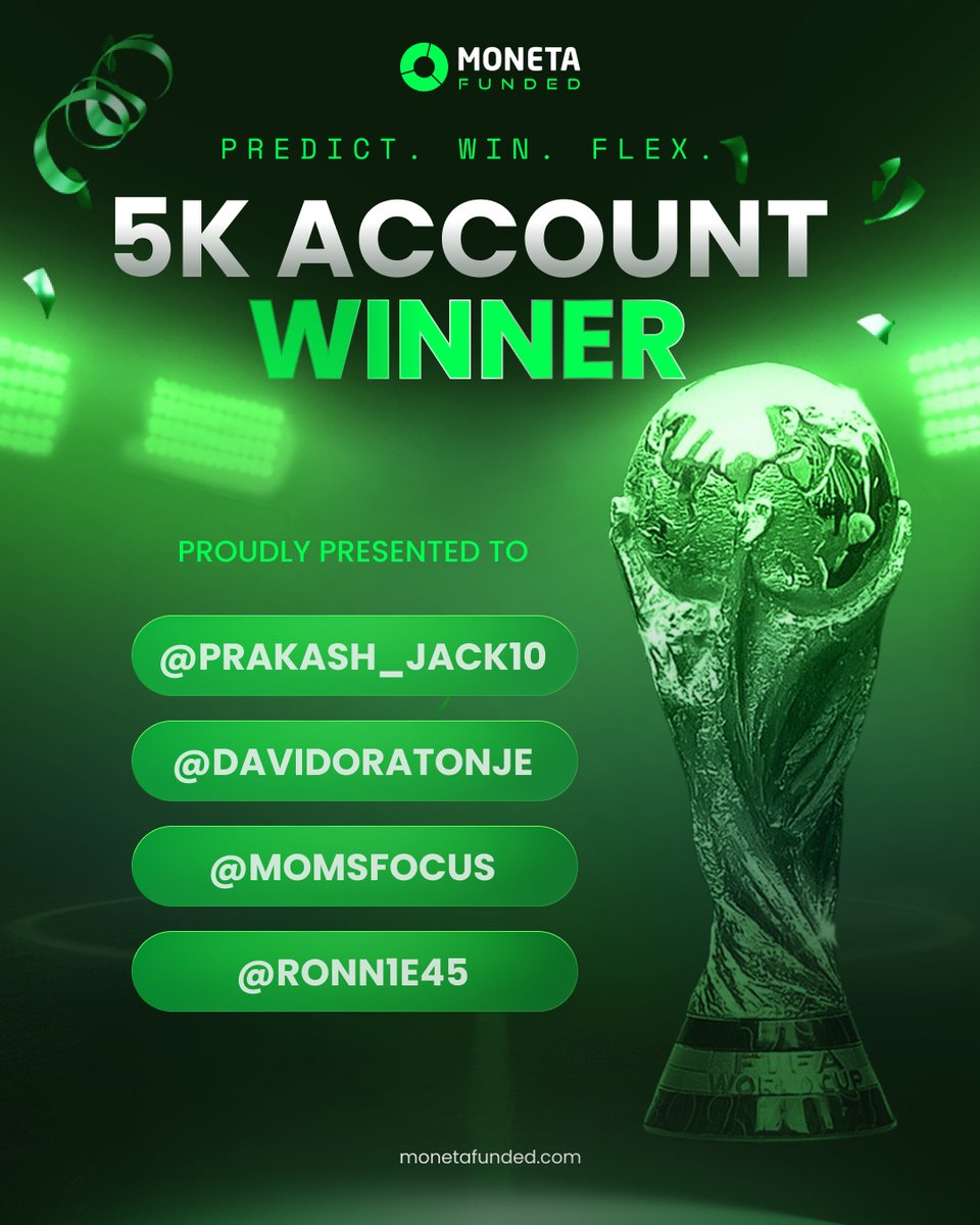MonetaFunded's tweet photo. POV: You guessed right and unlocked a 5K Funded account. 😎💚

Big congrats to our winners:
🏆 @PRAKASH_JACK10
🏆 @DAVIDORATONJE
🏆 @MOMSFOCUS
🏆 @RONN1E45

Predict. Win. Flex. ✅ 

Reach out to us on Telegram to claim your FREE Account: https://t.co/EX9RbMK9bO https://t.co/qJTVYgbGjM