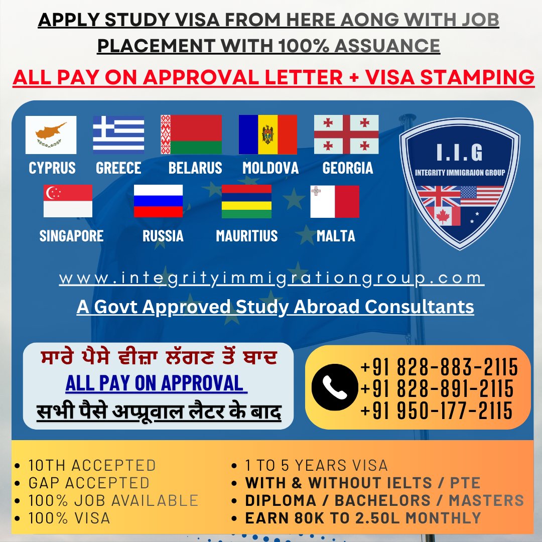 IntegrityImmigr's tweet photo. 👉Integrity Immigration Group - Govt Approved Study Abroad Consultant - Specialized in 🇪🇺 EUROPE SCHENGEN 🇪🇺

👉𝐖𝐢𝐭𝐡𝐨𝐮𝐭 𝐈𝐄𝐋𝐓𝐒 / 𝐏𝐓𝐄 𝐓𝐎𝐅𝐄𝐋 - 𝐒𝐓𝐔𝐃𝐘 + 𝐖𝐎𝐑𝐊 𝐀𝐋𝐎𝐍𝐆 𝐖𝐈𝐓𝐇 𝐉𝐎𝐁 𝐏𝐋𝐀𝐂𝐄𝐌𝐄𝐍𝐓

✈️ ALL PAYMENT VISA STAMPING https://t.co/y1rGyQ1KNZ