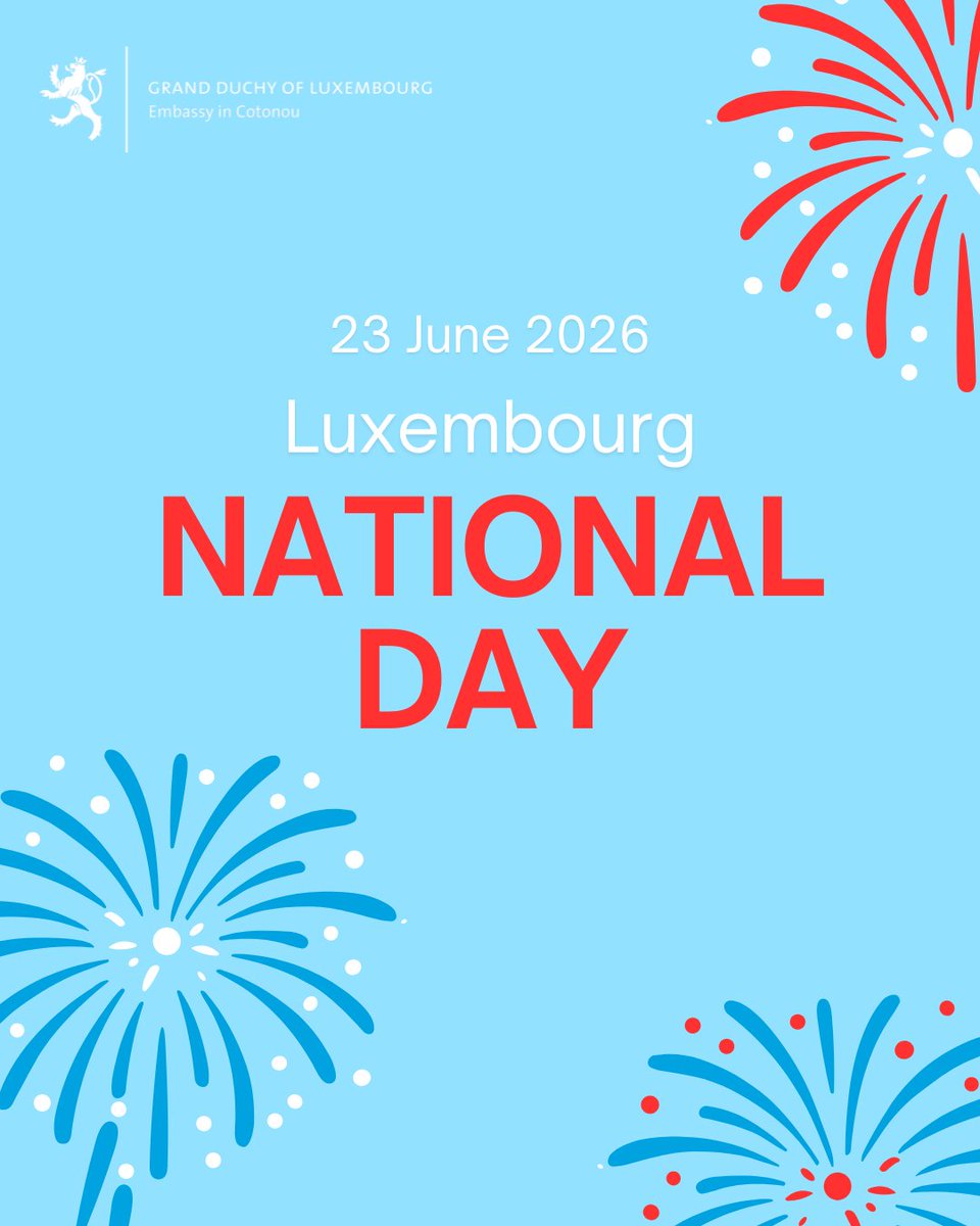 LUinCotonou's tweet photo. En ce 23 juin, l’Ambassade du Grand-Duché de Luxembourg à Cotonou souhaite à toutes et tous une excellente fête nationale🇱🇺 https://t.co/2J86eFeFZt