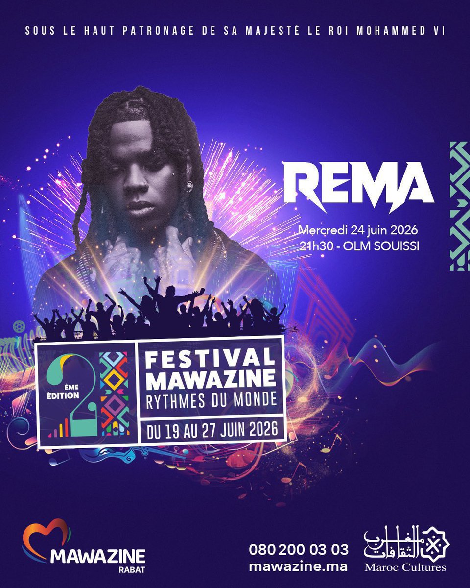 FugaziReturn's tweet photo. Rema is in Morocco performing at the Mawazine festival tomorrow 🍿🎥 https://t.co/DpsXRs0WbH