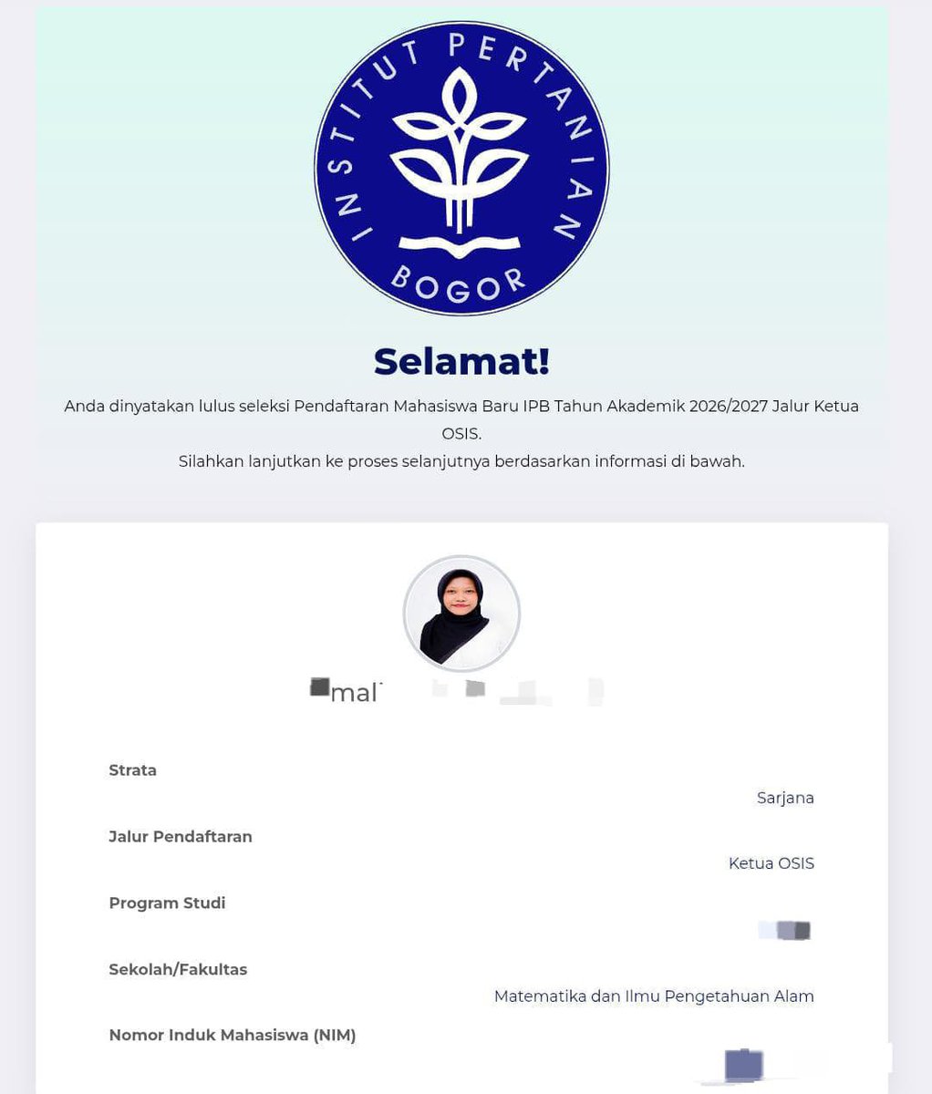 mallearnss's tweet photo. Alhamdulillah MasyaAllah IPB baikk 
terima kasih yaa Allah, terima kasih IPB 🥹 https://t.co/OZOQLI0zoG