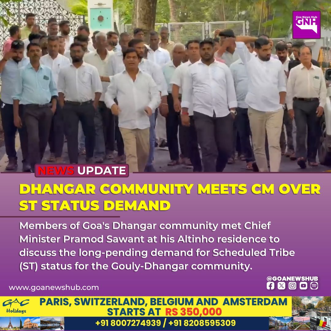 goanewshub's tweet photo. DHANGAR COMMUNITY MEETS CM OVER ST STATUS DEMAND

Members of Goa's Dhangar community met Chief Minister Pramod Sawant at his Altinho residence to discuss the long-pending demand for Scheduled Tribe (ST) status for the Gouly-Dhangar community.
#STStatus #PramodSawant #Goa #GoulyDhangar #CommunityIssues #GoaNews