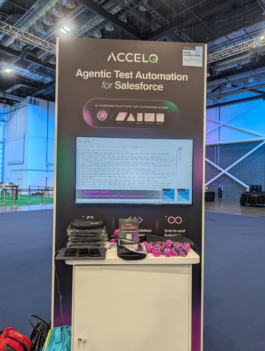 ACCELQ's tweet photo. Last week, we had an incredible time at @agentforce  World Tour London 2026, showcasing agentic quality and engaging in meaningful conversations with organizations navigating their AI transformation journeys.

A huge thank you to everyone who visited Booth #220. 

#AgentforceTour https://t.co/wGV7t6vS4P