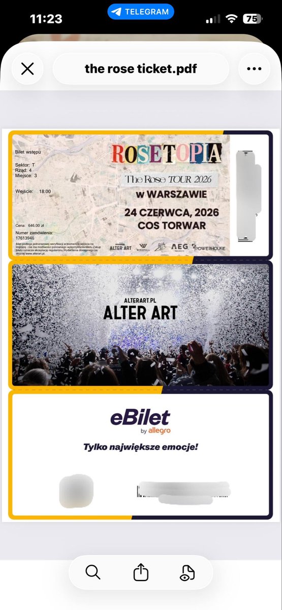 valeriiefesenko's tweet photo. 🎟️ Selling 1 ticket for The Rose in Warsaw (24 June) Sector: T, Row: 4, Seat: 3, Price: 646 PLN (€151) 
I cant go, so I'm selling my ticket at the original price, will send ticket immediately after payment
#TheRose #TheRoseWarsaw #TheRoseWorldTour #WarsawConcert    #TheRoseFans https://t.co/mdbVoGai84